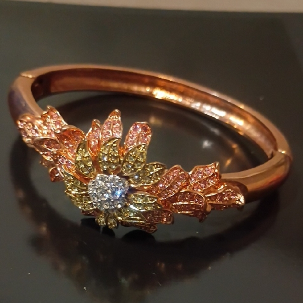 Nolan Miller Rose Gold and P Crystal Flower Bracelet